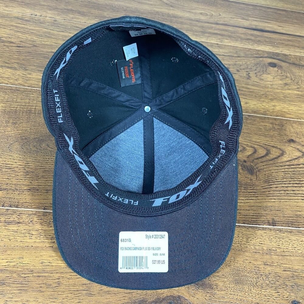 Fox Racing Campaign Flexfit Hat Black Fitted Cap Team Logo Hat Size S/M NWT New - Picture 8 of 10